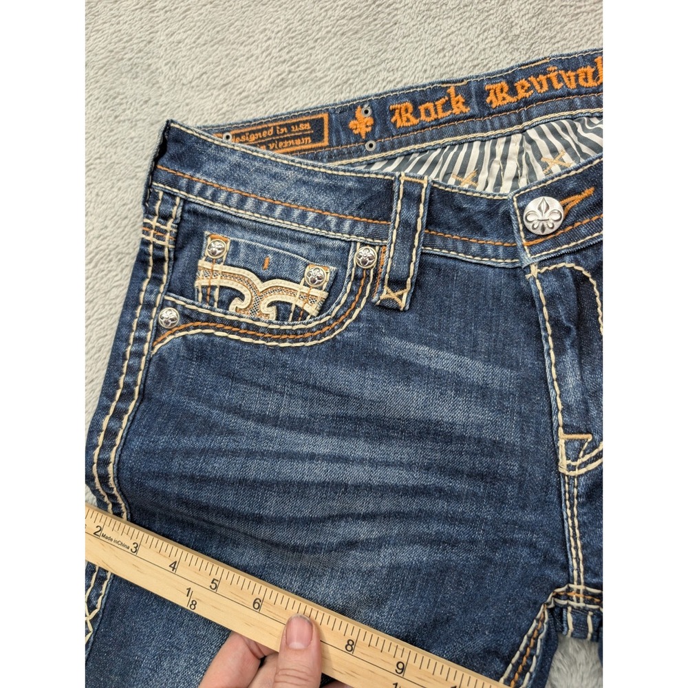 Rock Revival Womens Bootcut Jeans Blue Medium Wash Denim Embroidered Studded - Picture 7 of 16